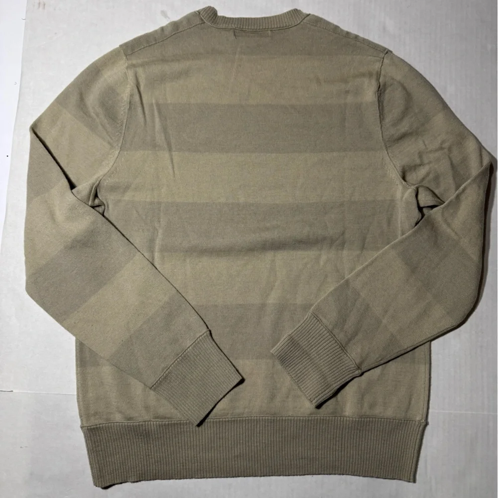 Men’s wool crewneck striped tan long sleeve sweater size medium